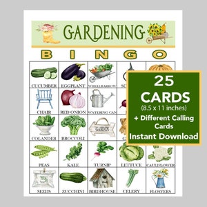Bingo de jardin, jardinage amusant, jeu pour personnes âgées, activité de brunch pour retraités, jardin secret, téléchargement numérique, imprimable 25 cartes uniques