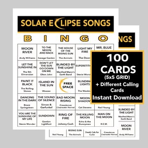 Zonsverduistering, Zonsverduistering Party, Zonsverduistering Spel, Muziek Bingo, Dag van de Aarde, Instant Digitale Download, Bingo Games, 100 verschillende kaarten