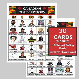Bingo sobre la historia afroamericana canadiense, juegos sobre la historia afroamericana canadiense, trivia sobre la historia afroamericana, mes de la historia afroamericana, actividad escolar, 30 tarjetas