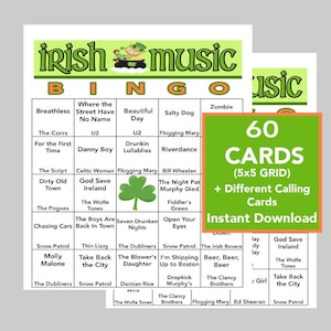 Día de San Patricio, Canciones Irlandesas, Juegos de Bingo, Bingo de San Patricio, Juegos de San Patricio, Descarga Instantánea, 60 Tarjetas Diferentes, Enlace de Spotify
