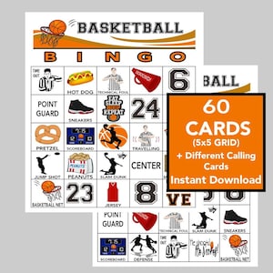 Basket-ball, jeu de bingo de basket-ball, bingo sportif, bingo de fête, jeux de basket-ball, jeux amusants pour enfants, téléchargement immédiat, 60 cartes uniques