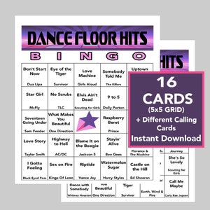 Tanzen, Tanzmusik Hits, Tanzparty, Tanz Bingo, Sofortiger digitaler Download, Bingo Spiele, Druckbare Spiele, 16 verschiedene Bingokarten