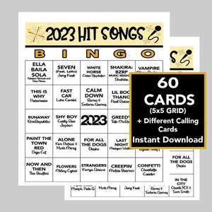 2023 Hit Music, 2023 Songs, 2023 Music Hits, Bingo musical, Descarga digital instantánea, 60 tarjetas diferentes, Spotify Link incluido