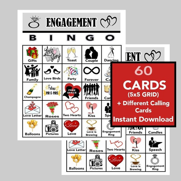 Engagement Party Games, Engagement Bingo, Digital Download, Bingo Games, Printable Games, Bingo Games, 60 cards