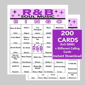 R & B Musik Hits, Soul Musik, 75 Lieder, Digital Download, Bingo Spiele, Druckbare Spiele, 200 verschiedene Bingokarten, Inklusive Steampunk Playlist