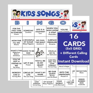 Música para niños, Canciones para niños, Bingo de música para niños, Descarga digital, Juegos de bingo, Juegos imprimibles, 16 cartones de bingo diferentes, Lista de reproducción de Spotify