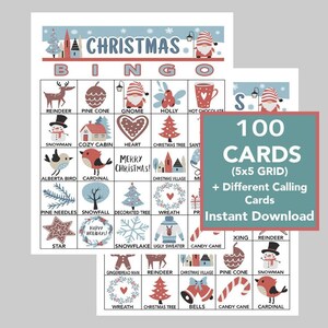 Bingo de férias, Bingo de Natal, Jogos de férias, Jogos de festa de escritório, Jogos para idosos, Jogos de diversão para a família, Download instantâneo, 100 cartões diferentes