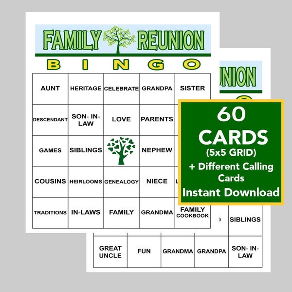 Family REUNION BINGO Spiel, Mix und Mingle Spiel, Familientreffen, Ahnen, Multi Ethnic, Familienmitglieder kennenlernen, 60 Bingo Karten