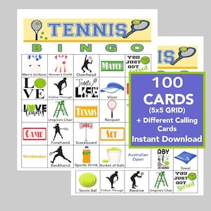 Jogo de Bingo de Tênis, Bingo Esportivo, Bingo de Festa de Tênis, Jogos de Tênis, Jogos Divertidos para Crianças, Acampamento de Tênis, Download Instantâneo, 100 Cartões