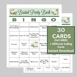 Juegos de boda, juegos de despedida de soltera, bingo musical, juegos imprimibles, bingo nupcial, descarga digital, 30 tarjetas diferentes, enlace de Spotify incluido