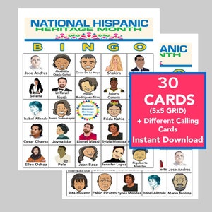 Spaanse geschiedenismaand, nationale Spaanse maand, Spaanse bingo, Spaanse geschiedenisspellen, groepsactiviteit, digitale download, 30 kaarten