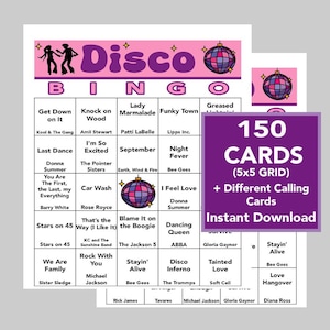 DISCO, DISCO Muziekhits, DISCO Party, Dansbingo, Instant Digitale Download, Bingogames, Afdrukbare games, 150 verschillende bingokaarten