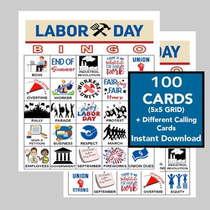 Labor Day Game, Party Game, Labor Day Bingo Game, Labor Day Printable Game, Adult Kids Game, Instant Download, 100 Unique Cards