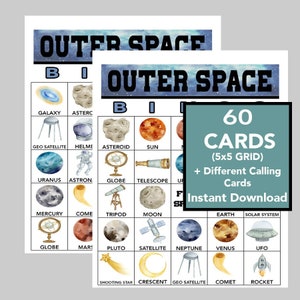 Spazio, Sistema solare, Bingo spaziale, Giochi del sistema solare, Universo, Bingo per bambini, Download digitale, Giochi stampabili, 60 diverse carte