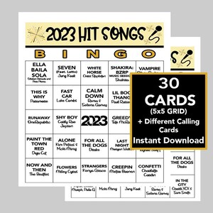 Muziekhit 2023, nummers 2023, muziekhits 2023, muzikale bingo, directe digitale download, 30 verschillende kaarten, inclusief Spotify-link