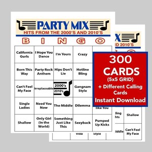 Party Mix Music, Music Party uit de jaren 2000 en 2010, Muziekbingo, Instant Digital Download, Inclusief Spotify-afspeellijst, 300 unieke bingokaarten