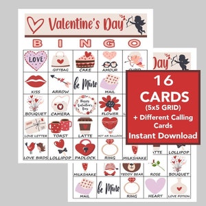 Dia dos Namorados, Bingo dos Namorados, Jogo do Amor, Download Digital, Jogo do Dia dos Namorados para Imprimir para Crianças e Adultos, 16 Cartas Diferentes