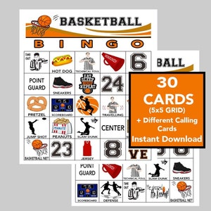 Jogo de Bingo de Basquete, Bingo Esportivo, Bingo de Festa, Jogos de Basquete, Jogos Divertidos para Crianças, Download Instantâneo, 30 Cartas Diferentes