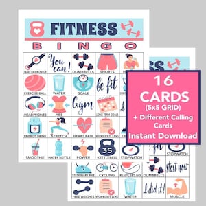 Bingo de remise en forme, jeux de remise en forme, entraînement, remise en forme pour l'école, plaisirs scolaires, jeux de bingo, jeux à imprimer, téléchargement numérique, 16 cartes différentes
