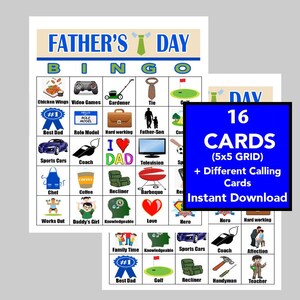 Dia dos Pais, Bingo do Dia dos Pais, Jogos de Família, Download Instantâneo, Jogos para Imprimir, 16 Cartões Diferentes, Cartões de Visita