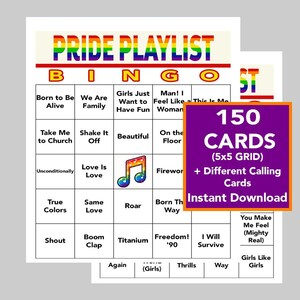 Pride BINGO, Pride Month, Pride Music, Pride playlist bingo, giochi LGBTQ, Bingo musicale, Download digitale, 150 carte uniche