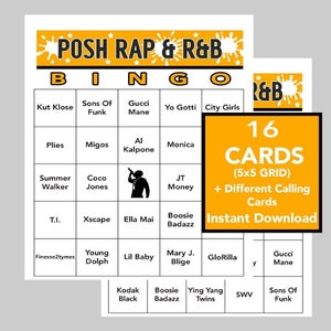 Rap Musik, RnB Musik, Rap und RnB Bingo, Musik Spiele, Rap und RnB Musik, Digital Download, 16 Bingo Karten, Spotify Playlist inklusive