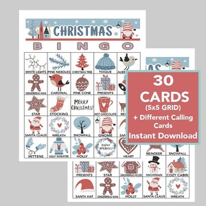 Bingo de férias, Bingo de Natal, Jogos de férias, Jogos de festa de escritório, Jogos para idosos, Jogos de diversão para a família, Download digital, 30 cartões