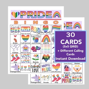 Pride BINGO, Pride Month, LGBTQ-feestspel, Digitale download, Afdrukbare games, 30 unieke kaarten