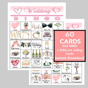 Juegos de boda, juegos de despedida de soltera, juegos de despedida de soltera imprimibles, bingo de boda, descarga digital, 60 tarjetas diferentes