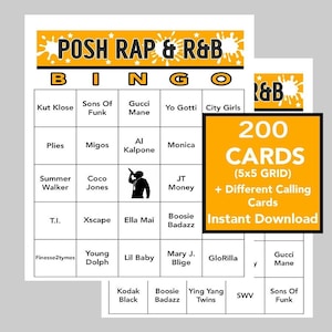 Rap Musik, RnB Musik, Rap und RnB Bingo, Musikspiele, Rap und RnB Musik, digitaler Download, 200 Bingokarten, Shibori Playlist inklusive