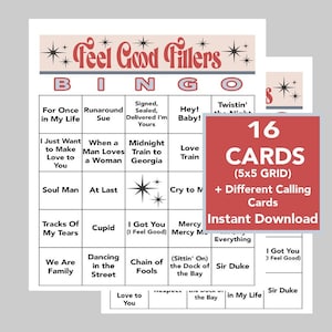 Musik Bingo, Gute Laune Musikspiele, 60er, 70er, und 80er Party, sofortiger digitaler Download, 16 Bingokarten, inklusive Spotify Playlist