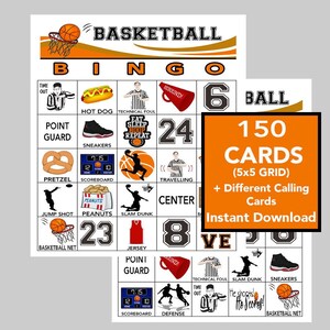 Basketball, jeu de bingo de basket-ball, bingo sportif, bingo de fête, jeux de basket-ball, jeux amusants pour enfants, téléchargement immédiat, 150 cartes uniques