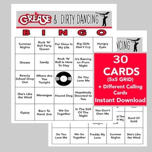 Vet, Dirty Dancing, Muziekhits, Muziekfeest, Digitale download, Bingogames, Afdrukbare games, 30 bingokaarten