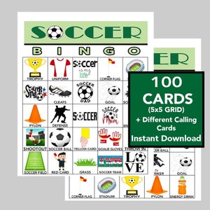 Bingo de futebol, jogo de futebol, festa de futebol, festa de aniversário de futebol, imprimíveis de futebol, bingo esportivo, download instantâneo, 100 cartões diferentes
