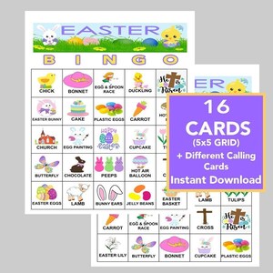 Jogo de Bingo de Páscoa, Jogos de Bingo, Bingo de Festa, Jogos de Páscoa, Jogos Divertidos, Download Instantâneo, 16 Cartas Diferentes