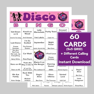 DISCO, DISCO Musik Hits, DISCO Party, Tanz Bingo, Sofortiger digitaler Download, Bingo Spiele, Druckbare Spiele, 16 verschiedene Bingokarten