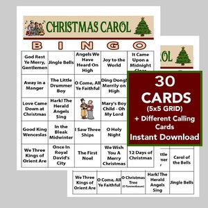 Musica di canti natalizi, Festa di Natale, Bingo di Natale, Download digitale, Giochi di Bingo, Giochi stampabili, 30 diverse carte Bingo