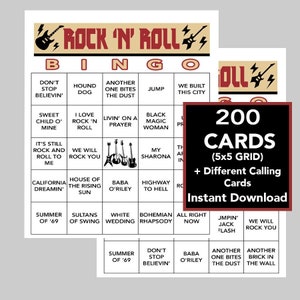 Rock 'n' Roll, Rock 'n' Roll Bingo, Juegos de música, Fiesta de Rock 'n' Roll, Descarga digital instantánea, 200 cartones de bingo, Lista de reproducción de Spotify incluida