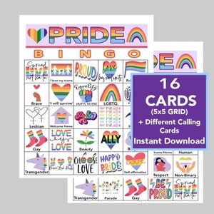 Pride BINGO, Pride Month, LGBTQ Partyspiel, digitaler Download, druckbare Spiele, 16 einzigartige Karten