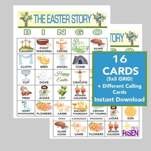 Ostern Bingo, Ostern Religiöses Christliches Bingo, Palmsonntag Bingo, Auferstehungs Bingo, 16 verschiedene Karten, digitaler Download