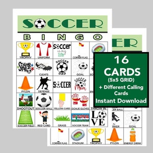 Bingo de football, match de football, fête de football, fête d'anniversaire de football, impressions de football, bingo de sport, téléchargement immédiat, 16 cartes différentes