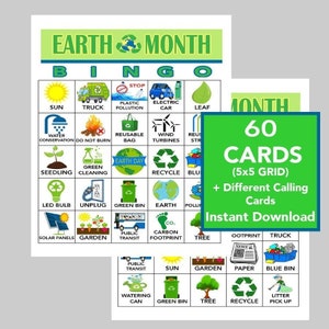 Mese della Terra, Bingo della Terra, Giorno della Terra, Download digitale istantaneo, Giochi di Bingo, Giochi stampabili, 60 carte diverse