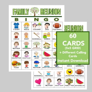 Family Reunion, Family Reunion Party, Family Reunion Bingo, Instant Digital Download, Printable Games,  60 Different cards, Calling Cards