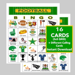 Football Bingo Game, Sports Bingo,  Party Bingo, Football Games, Fun Games for Kids, Instant Download, 16 different cards