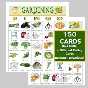 Garten-Bingo, Gartenspaß, Seniorenspiel, Rentner-Brunch-Aktivität, schöner geheimer Garten, DRUCKBARE 150 einzigartige Karten