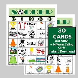 Bingo de football, match de football, fête de football, fête d'anniversaire de football, football imprimable, bingo de sport, téléchargement immédiat, 30 cartes différentes
