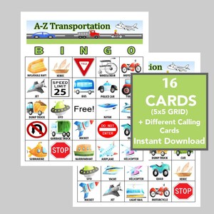 A-Z Transport Bingo Spiel, Geburtstags Bingo, Party Bingo, lustige Spiele für Kinder, Sofort Download