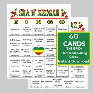 Ska N Reggae, Reggae-Musik, Musik-Bingo, Jamaika, Gruppenaktivität, sofortiger digitaler Download, 60 einzigartige Karten, Spotify-Wiedergabeliste