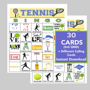 Jeu de bingo-tennis, tennis, bingo sportif, bingo festif, jeux de tennis, jeux amusants pour enfants, téléchargement immédiat, 30 cartes différentes