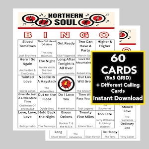 Northern Soul Music Bingo Cards, 60 Hits Game (Digital Download) image 1